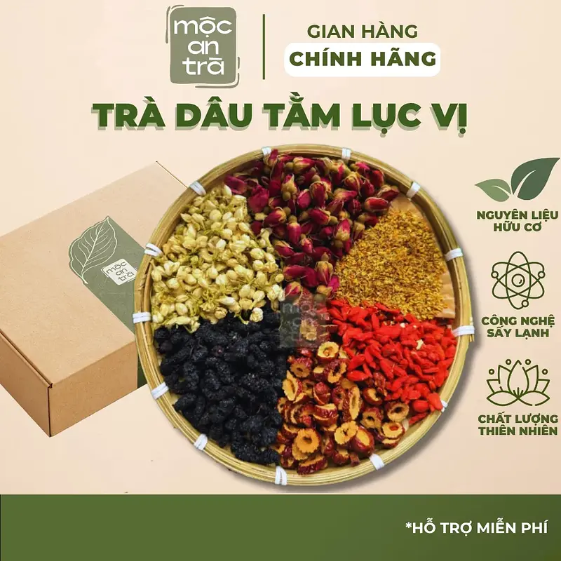 Trà Dâu Tằm Lục Vị – Thảo Mộc Tự Nhiên (Dâu tằm, Táo đỏ, Nụ hồng, Mộc quế, Kỷ tử, Nụ nhài) – Thanh Nhiệt, Detox | MAnTra - Main image